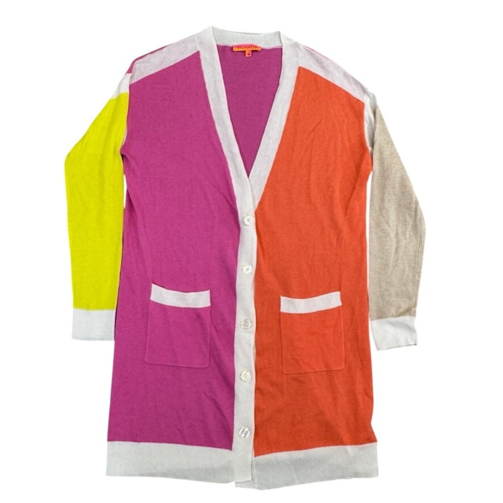 Vilagallo Colorblock Longline Cardigan Cotton Cashmere Blend Multi Color Size M